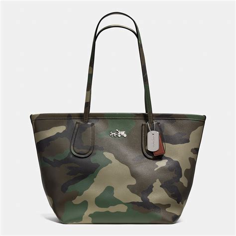 COACH Taxi Zip Top Tote In Camo Print Crossgrain Leather in Green | Lyst