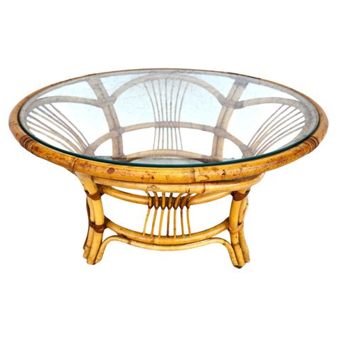Boho Chic Bamboo Round Coffee Table For Sale at 1stDibs