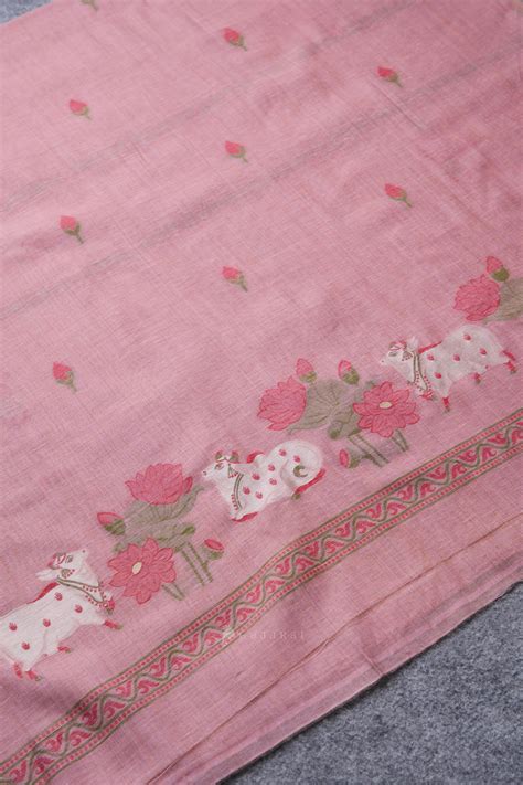 Moo & Muse Pink Muga Cotton Unstitched Suit Set – Gajarai