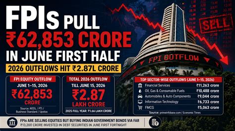 FPIs Pull ₹62,853 Crore in June; 2026 Outflows Hit ₹2.87L Cr