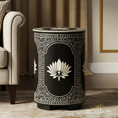 Elegant Black and White Inlaid Stool | Luxury Handmade Side Table ...