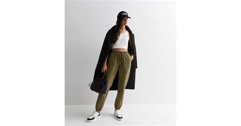 Khaki Cotton Drawstring Cuffed Utility Joggers | New Look