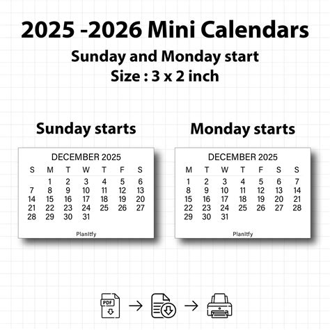 2025-2026 3 X 2 Inches Mini Calendar 2025 2026 PDF Printable | Mini ...