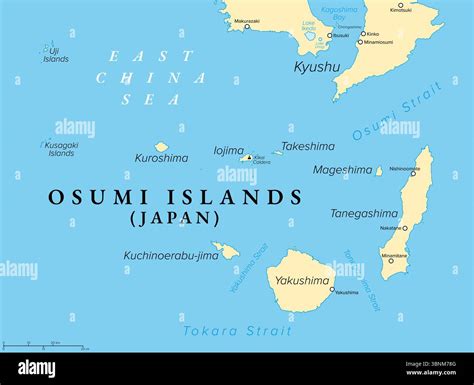 Osumi Islands, island group of Japan, political map. Archipelago and ...