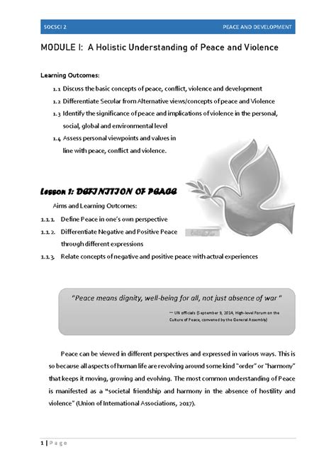 Soc Sci 2 Module (Midterm) - Understanding Peace and Violence - Studocu