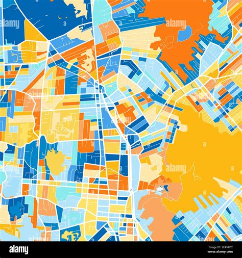 Color art map of Joinville, Brazil, Brazil in blues and oranges. The color gradations in ...