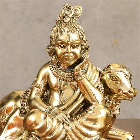 Pure Brass Superfine Bal Gopal with Cow Idol - 6 in Height – Budhshiv.com
