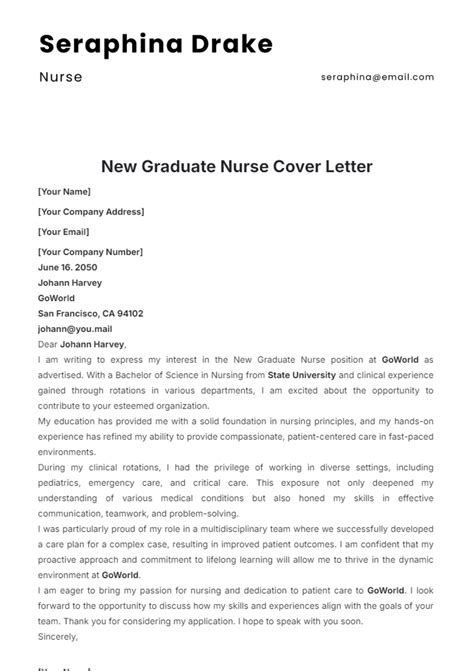 Free New Graduate Nurse Cover Letter Template to Edit Online