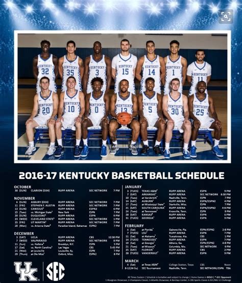 Uk Man Basketball Printable Schedule - King Printables