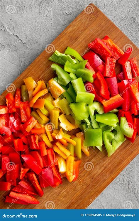 Colorful Chopped Bell Peppers - Red, Yellow, Green - Cut in Big Cubes ...