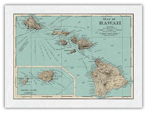 Map of Hawaii - from Rand McNally Atlas - Vintage Colored Cartographic ...