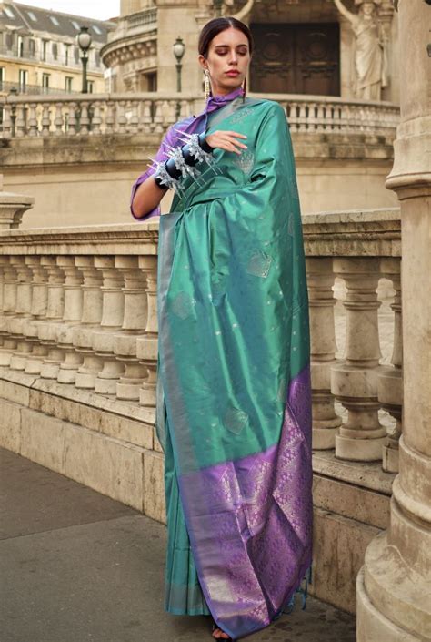 Buy Niagara Green Banarasi Handloom Saree Online - MySilkLove