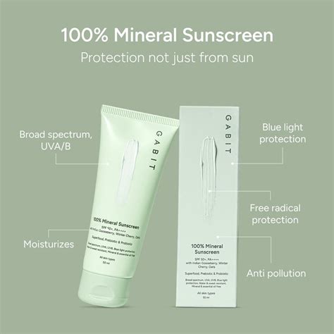 Buy Gabit 100% Mineral Sunscreen SPF 50 PA++++ With Vitamin E, No White ...