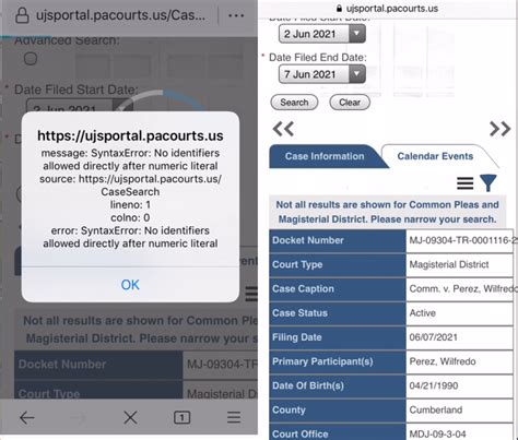 ujsportal.pacourts.us - Error received when perfoming a search · Issue ...