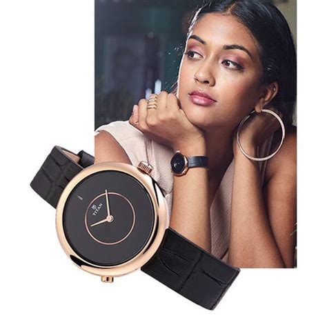 Buy Online Titan We Black Dial Women Watch With Leather Strap ...