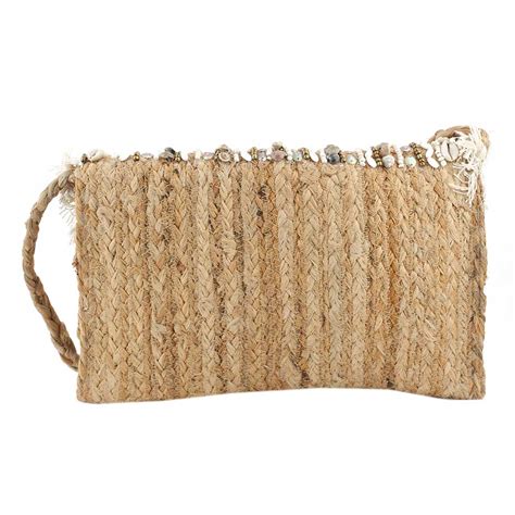 Natural Handmade FoldOver Bohemian Jute Clutch Bag