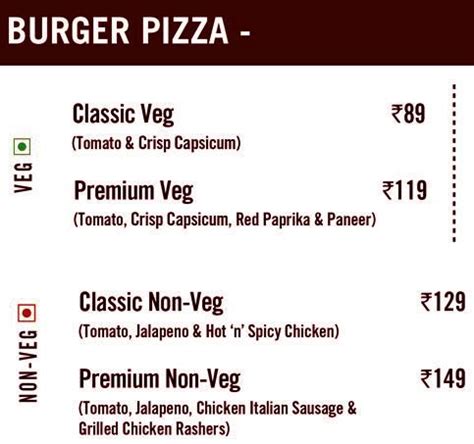 Menu of Domino's Pizza, City Centre, Gurgaon