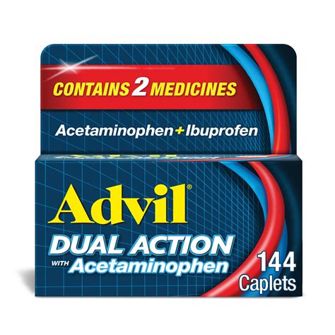 Advil Dual Action Pain Relievers Coated Caplets, 125Mg Ibuprofen and 250Mg Acetaminophen, 144 ...