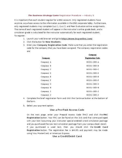 BSG 101: Registration Instructions for Business Strategy Game - Studocu