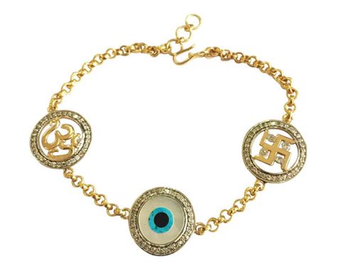 Buy Om Evil Eye and swastika bracelet in gold diamonds online – Jewelslane