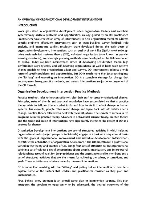 AN Overview OF Organizational Development Interventions - AN OVERVIEW ...
