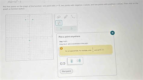 Solved: f(x)=3x^2-2 Plot five points on the graph of the function: one ...