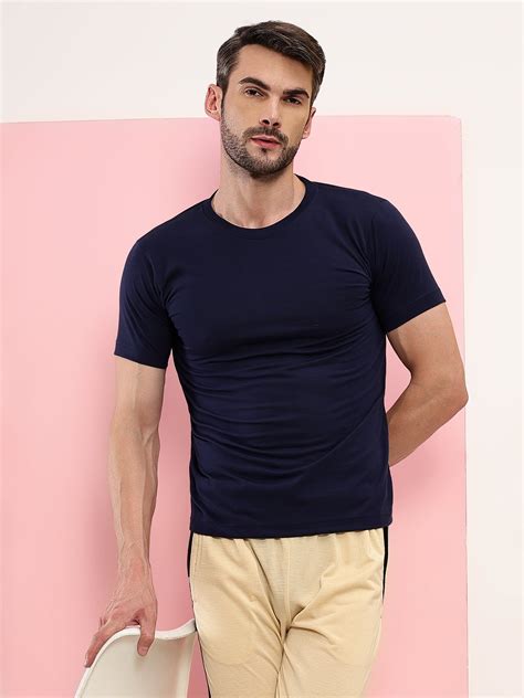 T.T. Men Slim Fit Poly Jersey Round Neck Half Sleeve T-Shirt Navy – T T ...