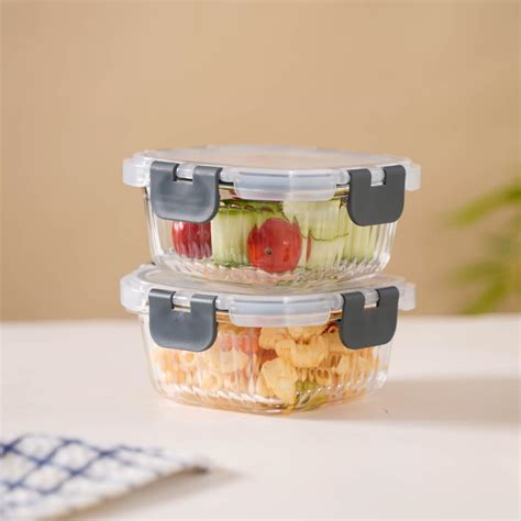 Buy Nestasia Glass Transparent Lunch Box for Women & Men Set of 2 ...