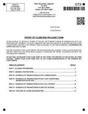 Fillable Online PROOF OF CLAIM AND RELEASE FORM - GTAT Securities ...