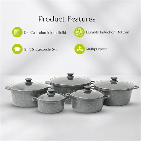 5 Piece Die-Cast Aluminium Cookware Set Grey Casserole Stock Cooking ...