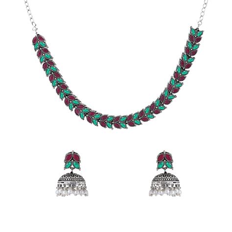 Yellow Chimes Jewellery Set for Women and Girls Silver Oxidised ...