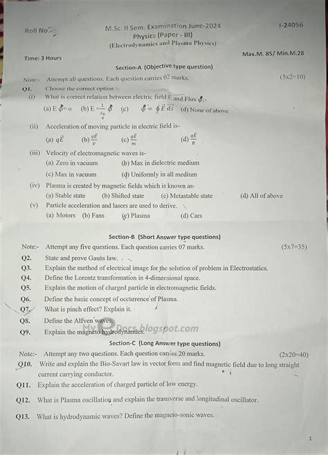 Msc Physics | Electrodynamics and Plasma Physics | 2nd Sem Pre-Year Q ...