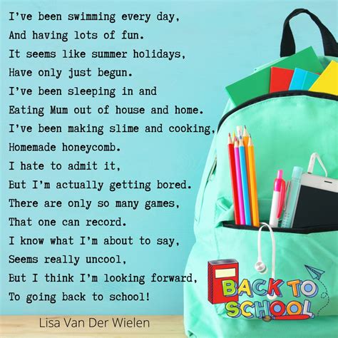 Back to School poem by Lisa Van Der Wielen | Children's author, Silly ...