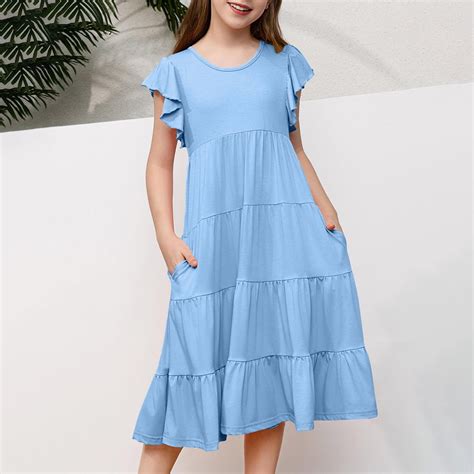 Bnwani Summer Rollbacks Girls Short Sleeve Sun Dress Flowers Dresses ...