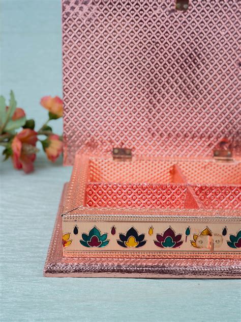 Customized - Meenakari Dry Fruit Box - 9x6 inch - Copper - WL5340 – Wedtree