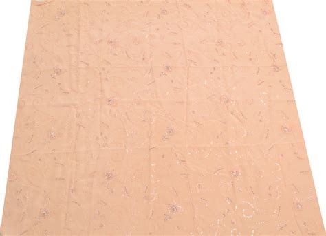 Sushila Vintage Peach Sari Remnant Scrap Multi Purpose Hand Beaded Cra