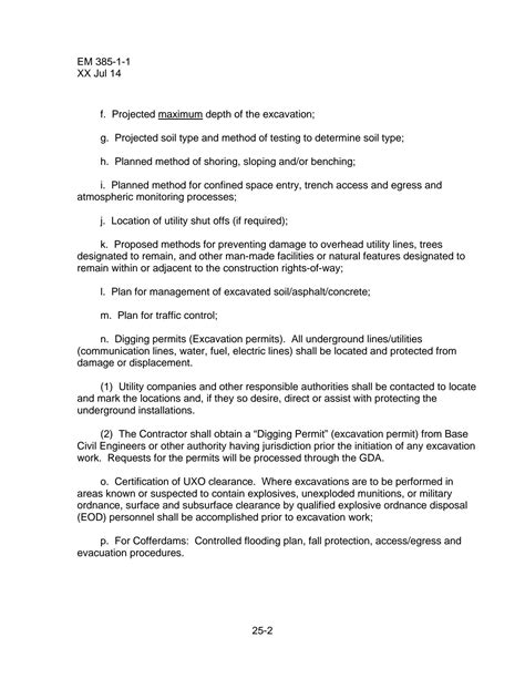 SOLUTION: EM 385-1-1 XX Jul 14 SECTION 25 Excavation and Trenching ...
