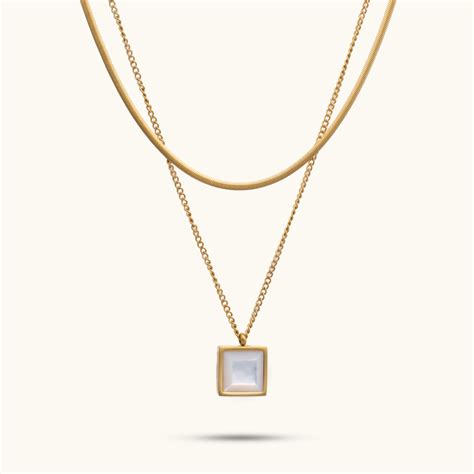 Enamel Layered Herringbone Necklace - 18K Gold Plated Online at best ...