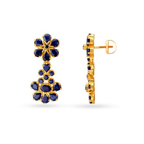 Modish Sapphire Floral Gold Drop Earrings