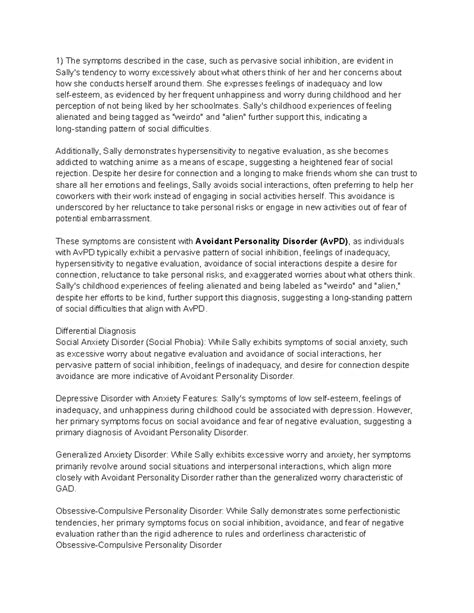 PD Case Assignment - Analysis of Avoidant & Schizoid Personality ...