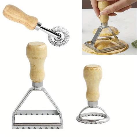 HASTHIP Ravioli Stamp Maker Cutter Set: 3 with Wooden Handle and Fluted ...