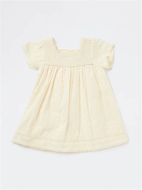 Buy HOP Baby Girls Off-White Knit-Textured Cotton A-Line Dress from ...