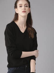 Roadster Solid V Neck Casual Women Black Sweater - Buy Roadster Solid V ...