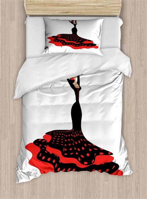 Spanish Duvet Cover Set Twin Size, Sexy Spanish Flamenco Lady in ...