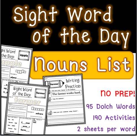 Sight Word of the Day - Dolch NOUNS List 190 Activities! - Made By Teachers