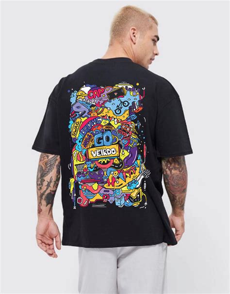 Doodle Black Oversized Back Graphic Printed Tshirt – Veirdo