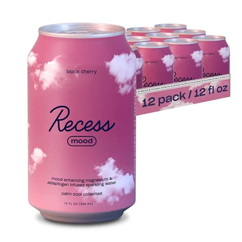 Recess Mood Magnesium Supplement Drink Calming Beverage, 12 Ounce, Pack of 12 (Black Cherry, 12 ...