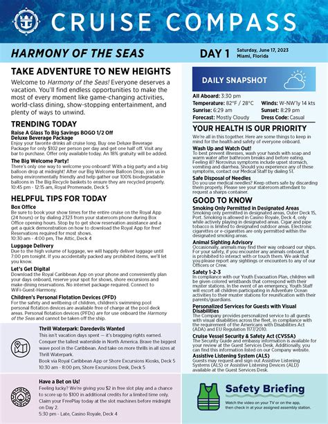 Royal Caribbean - Harmony of the Seas, Cruise Compass (7 Days) Eastern ...