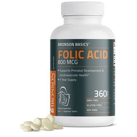 Folic Acid 800 MCG, 360 Tablets – Bronson Vitamins | Quality Vitamins and Supplements since 1960