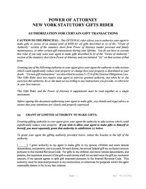 2011-2026 Form NY Statutory Gifts Rider Authorization for Certain Gift ...